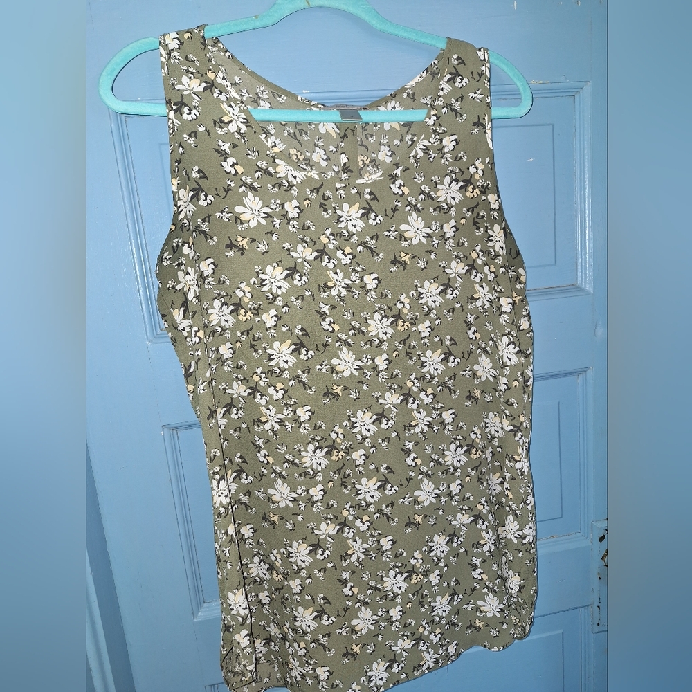 Floral Sleeveless Top - Olive Green